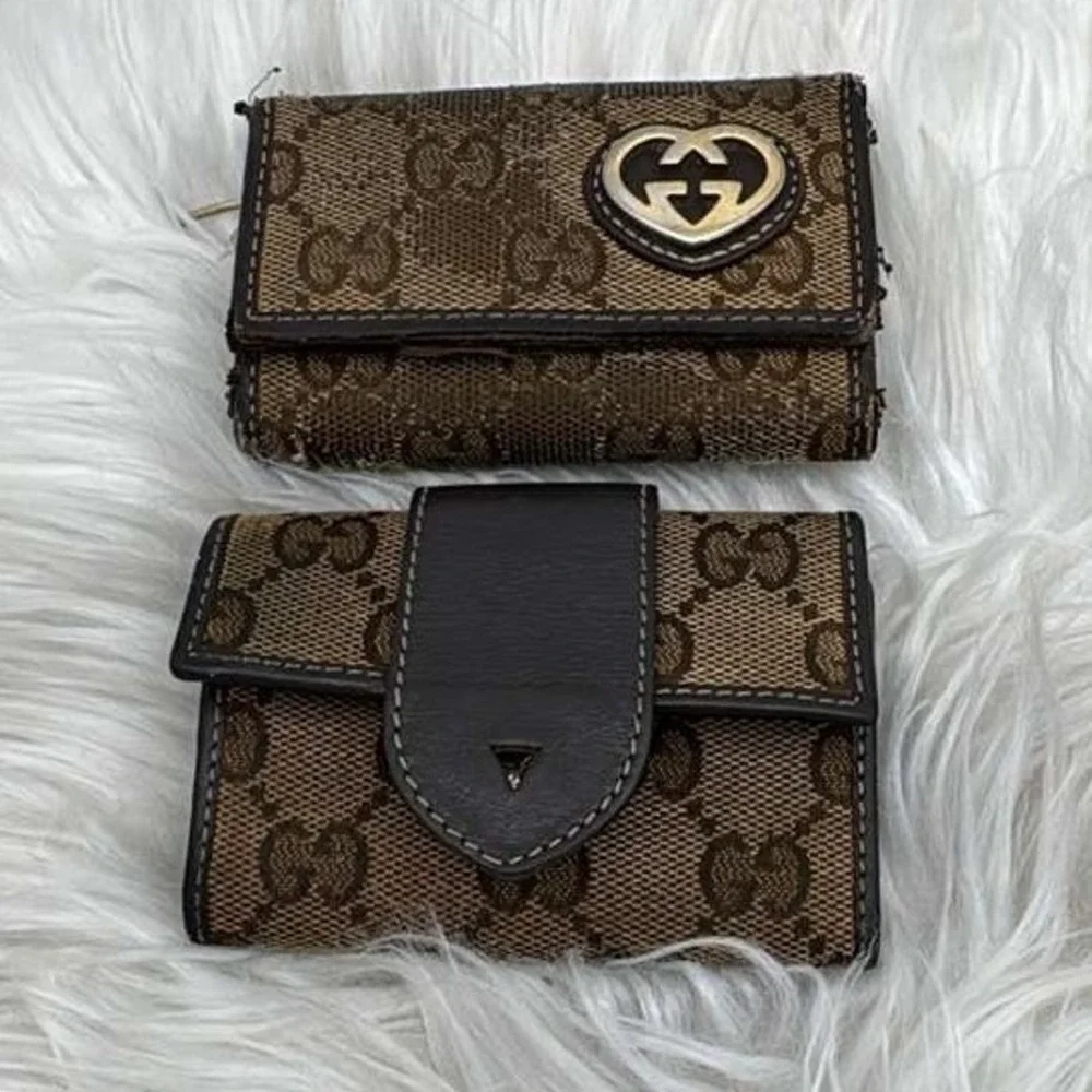 Authentic Gucci GG‎ Canvas Wallet Bundle Vintage Designer Lot Read